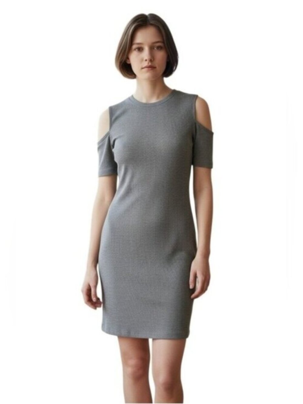 Susana Monaco Ribbed Cold-shoulder Shift Dress Gray Size Large